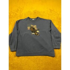 VINTAGE Mens Graphic Sweatshirt Eagle American Flag Blue Pullover Size XL